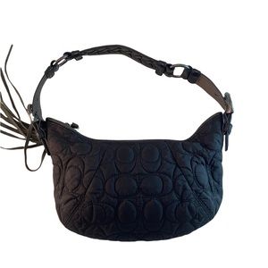 COACH Gunmetal Black Quilted C Small Hobo Purse Tassel FS6791